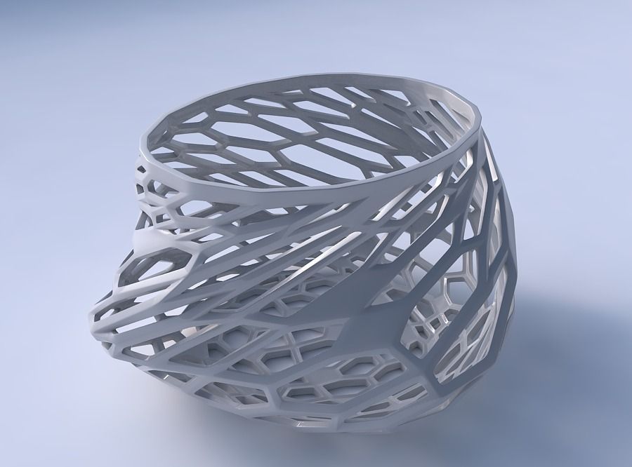 Bowl twisted elipse with faceted organic lattice 3D print model_3