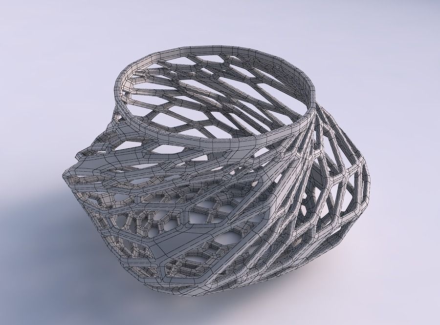 Bowl twisted elipse with faceted organic lattice 3D print model_5