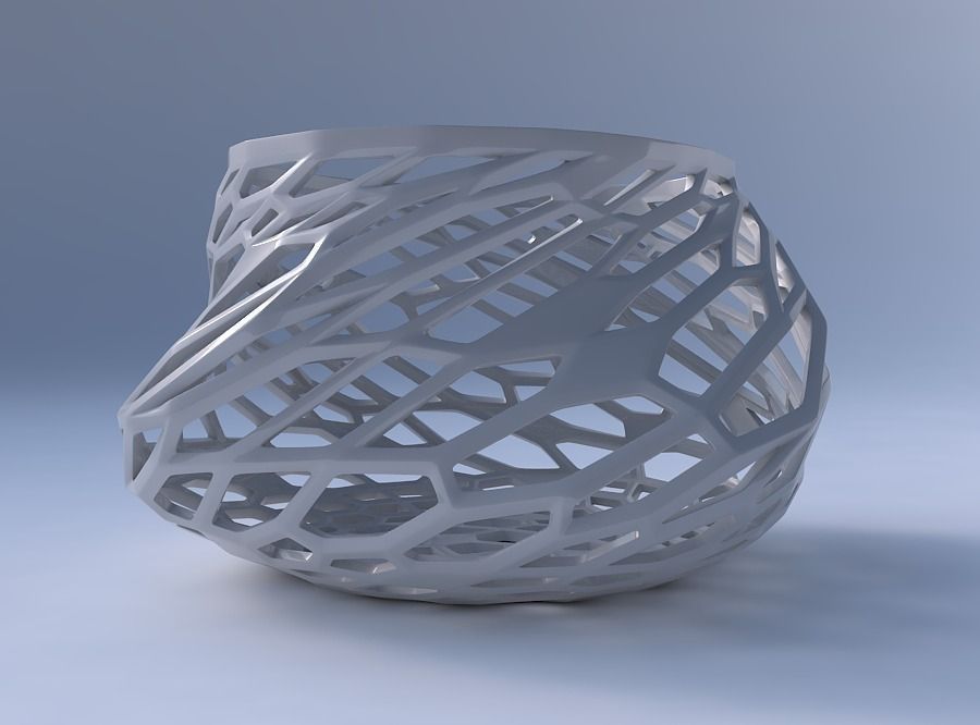 Bowl twisted elipse with faceted organic lattice 3D print model_4
