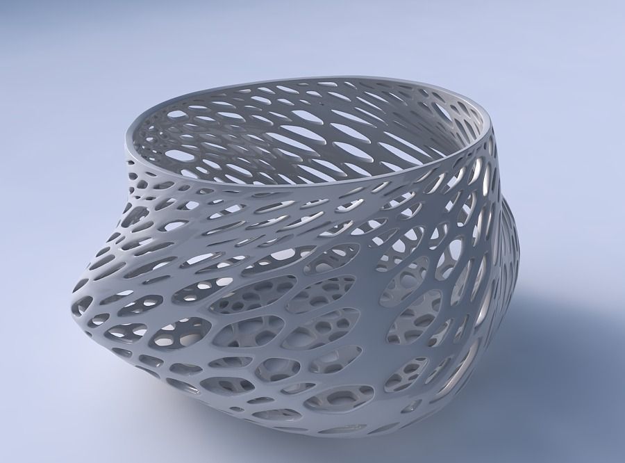 Bowl twisted elipse with fine organic lattice 3D print model_3