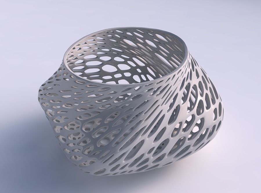 Bowl twisted elipse with fine organic lattice 3D print model_0