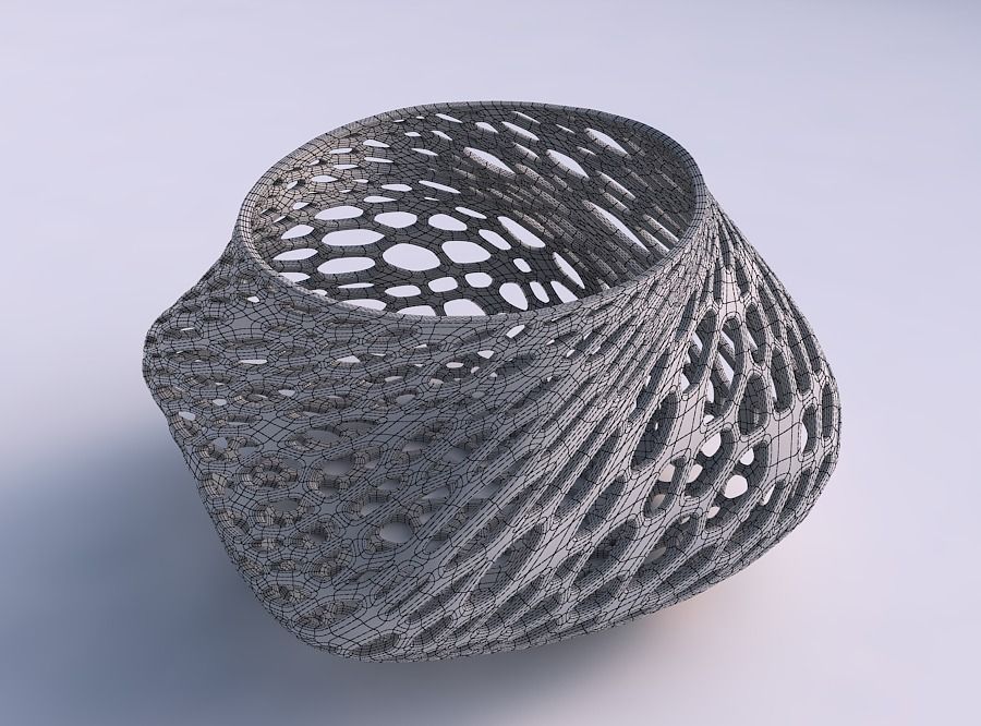 Bowl twisted elipse with fine organic lattice 3D print model_5