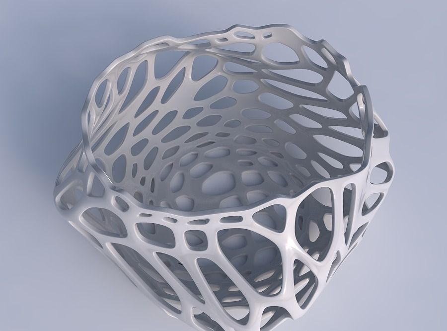 Bowl twisted elipse with cracked and twisted organic lattice 3D print model_1