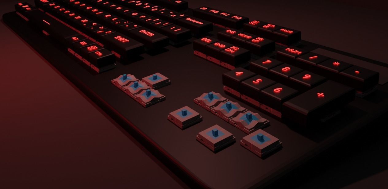 Mechanical Keyboard RED LED  Free low-poly 3D model_3