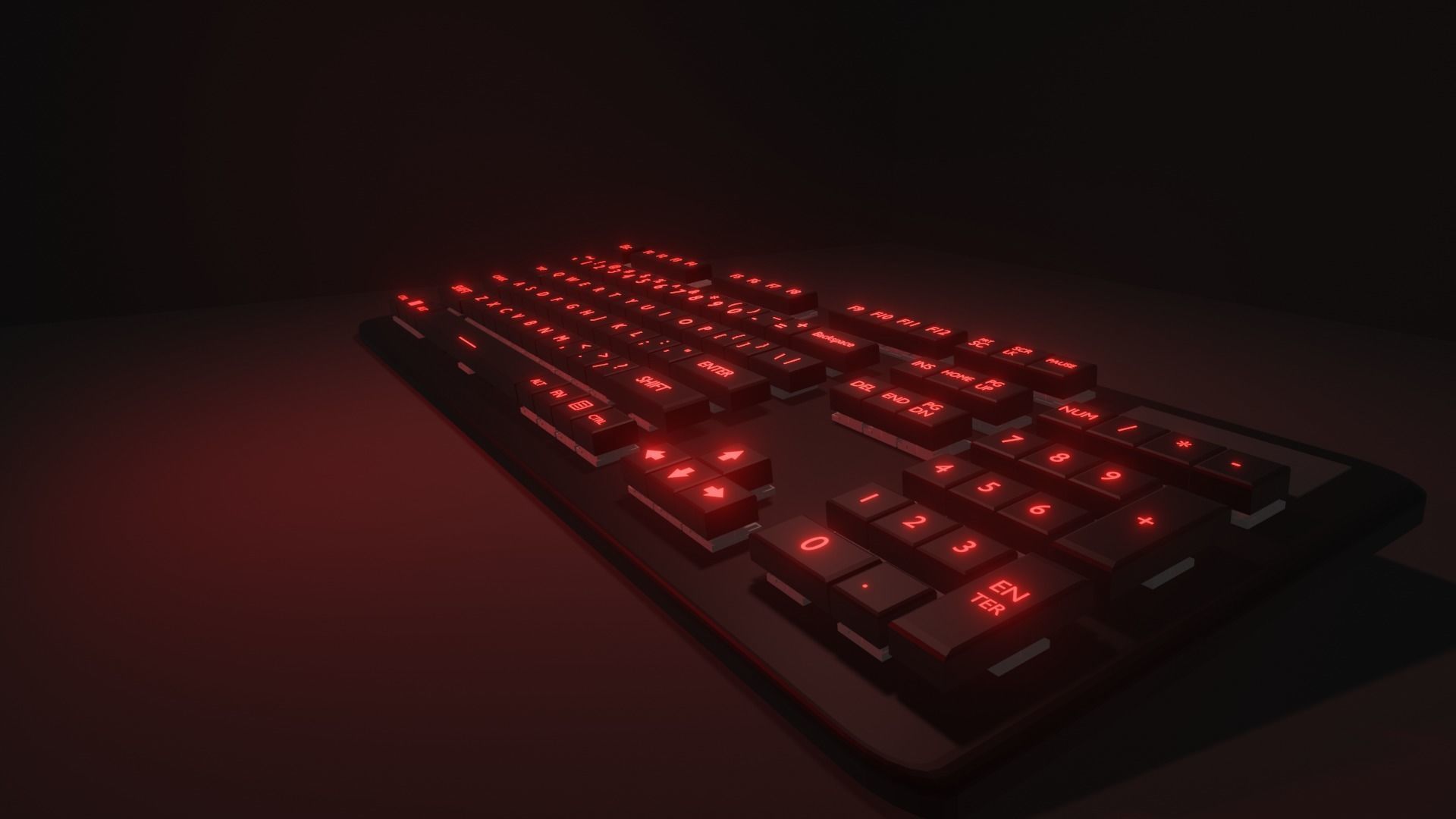 Mechanical Keyboard RED LED  Free low-poly 3D model_1