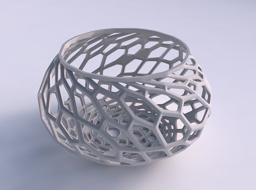 Bowl squeezed twisted with faceted and twisted organic lattice 3D print model_0