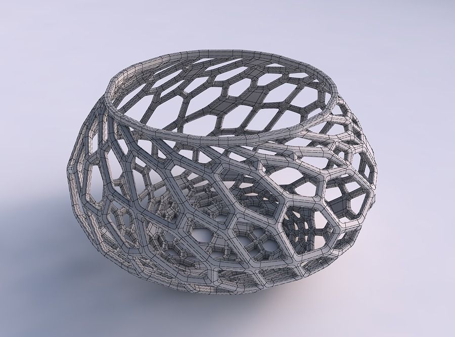 Bowl squeezed twisted with faceted and twisted organic lattice 3D print model_5