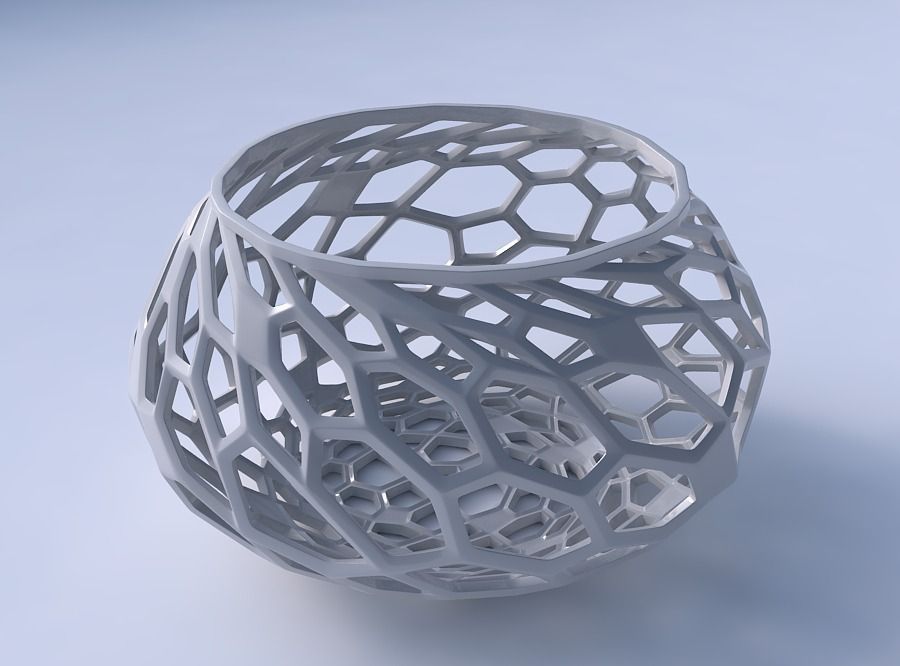 Bowl squeezed twisted with faceted and twisted organic lattice 3D print model_3