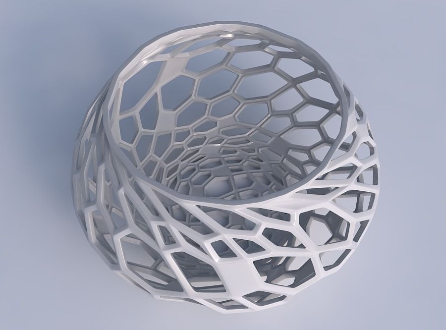 Bowl squeezed twisted with faceted and twisted organic lattice 3D print model_1