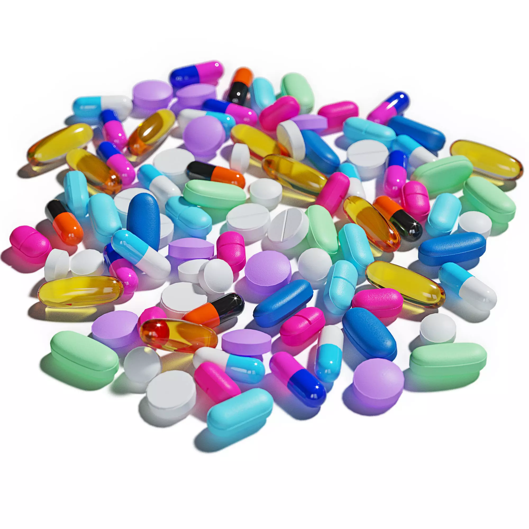 Pills set pile of colorful Low-poly 3D model