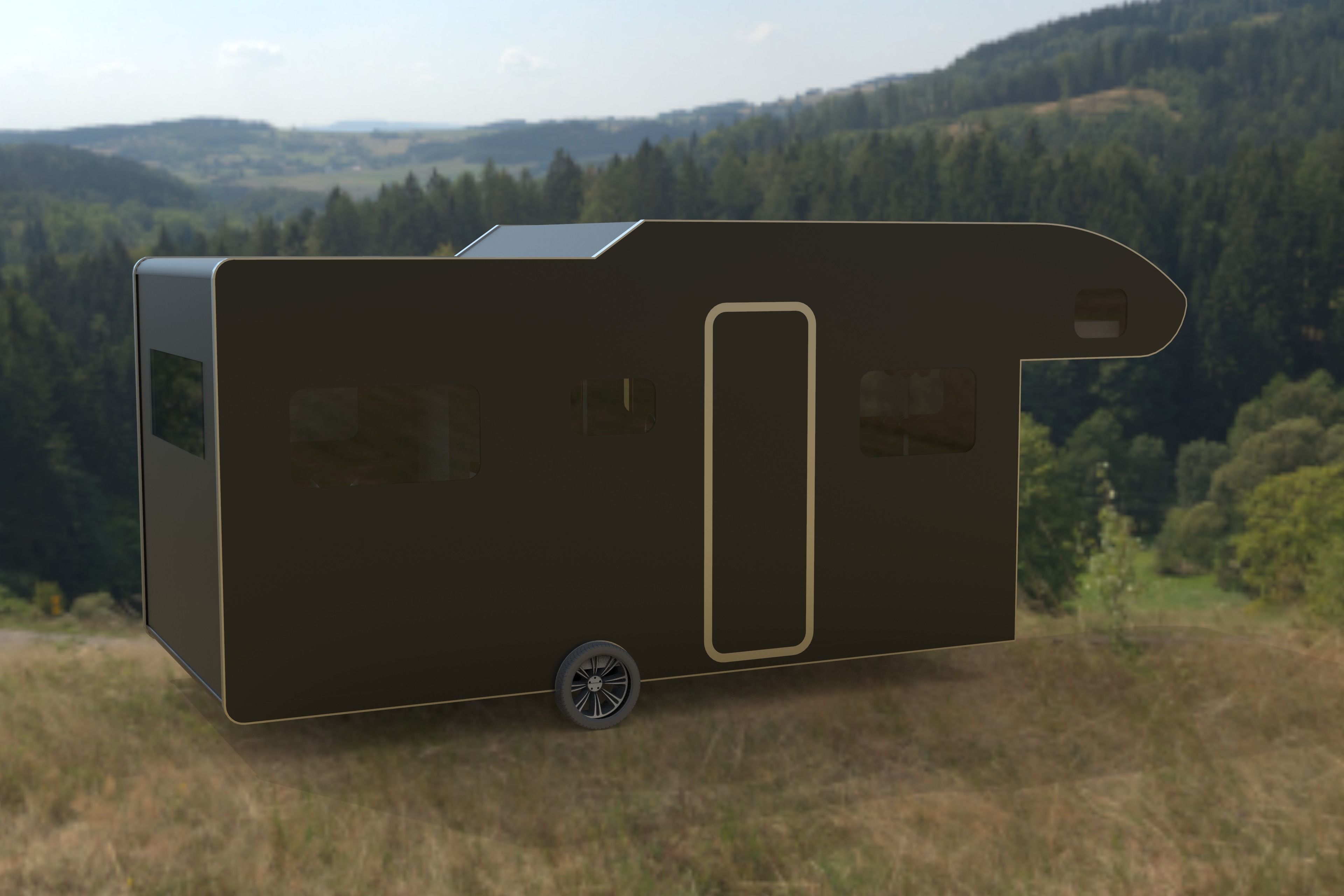 caravan mobile home with bedroom and bathroom 3D model_1