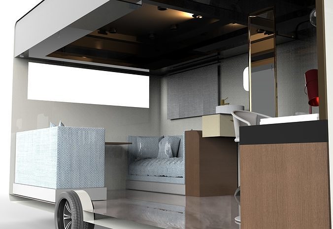 caravan mobile home with bedroom and bathroom 3D model