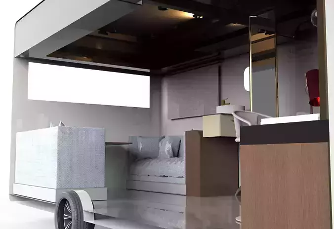 caravan mobile home with bedroom and bathroom