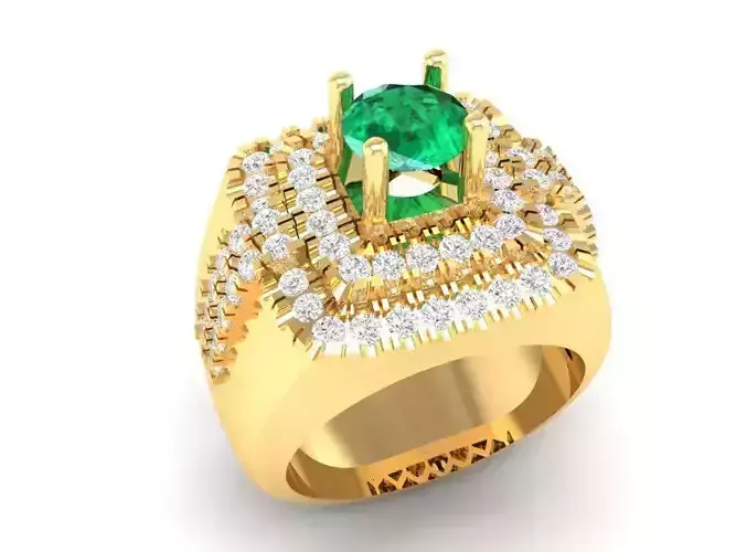 Luxury Square Halo Emerald Men Ring 3D Model 320