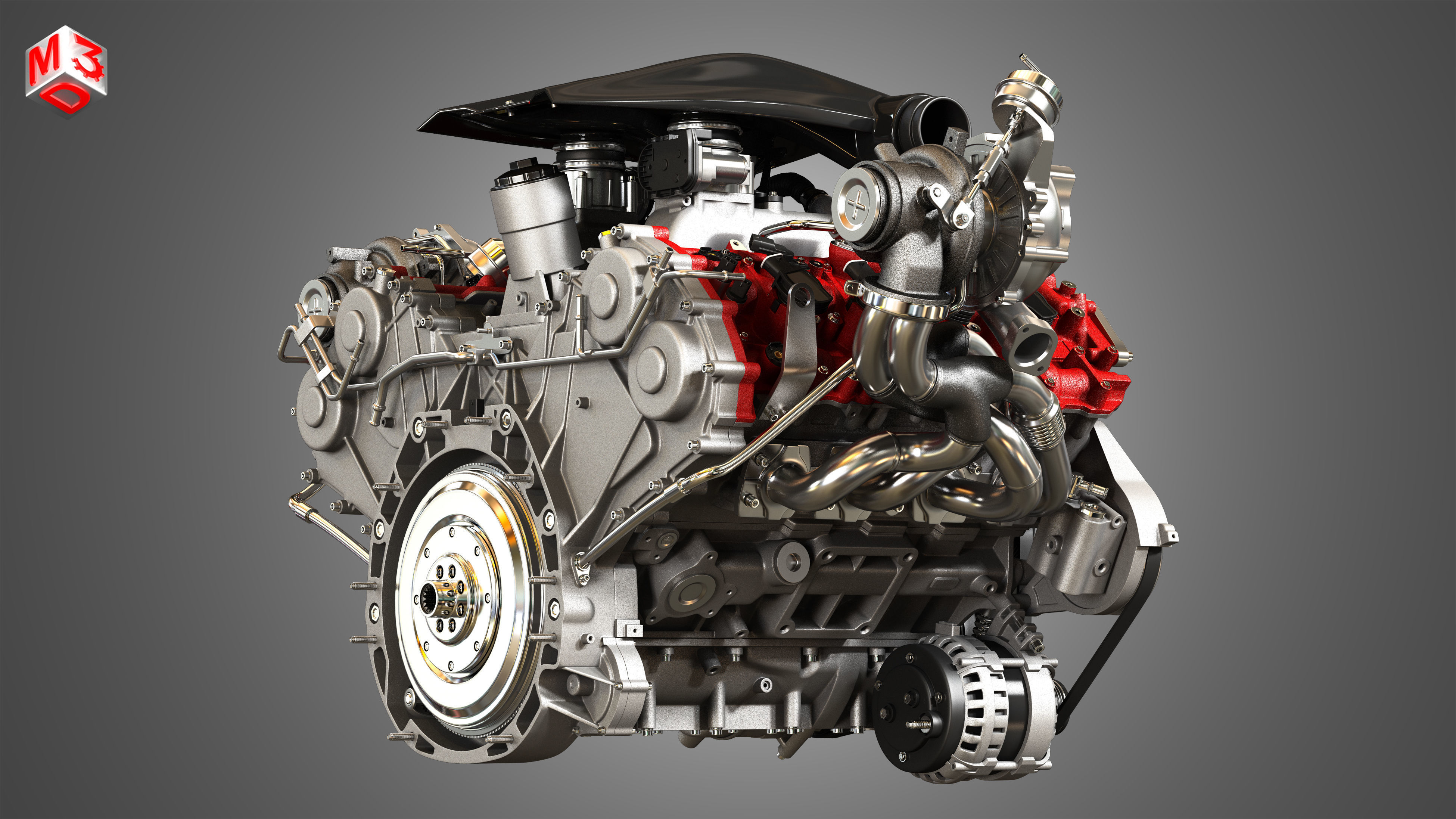 488 Pista Engine - V8 Twin Turbo Engine  3D model_8