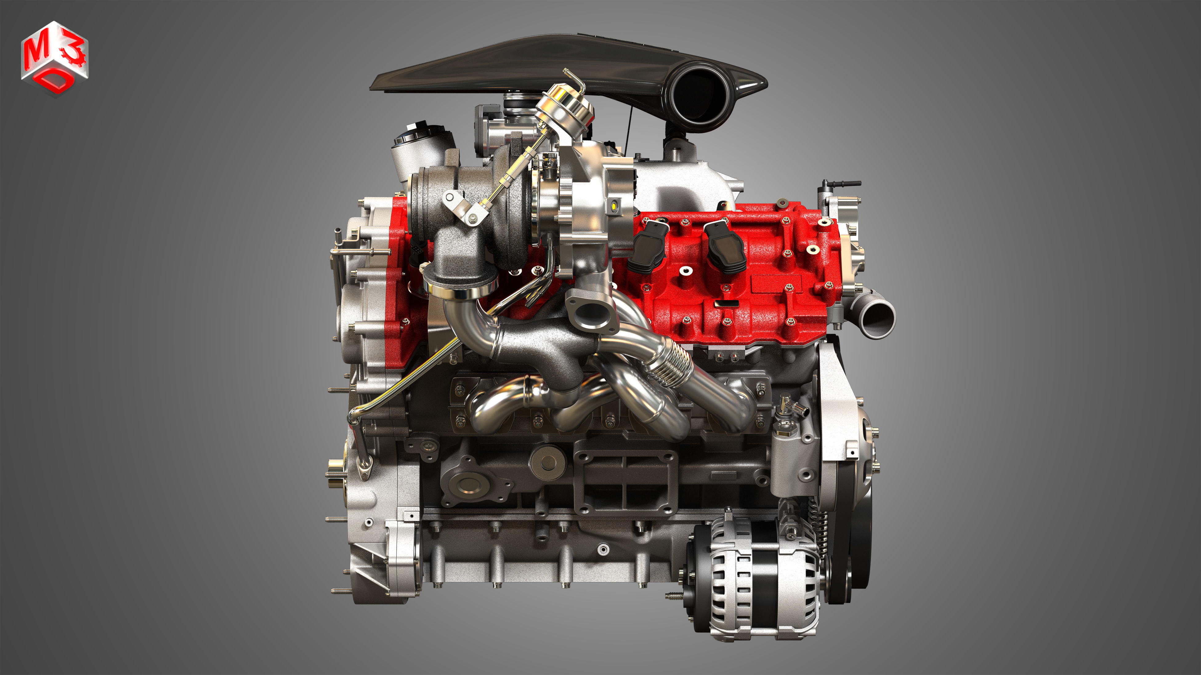 488 Pista Engine - V8 Twin Turbo Engine  3D model_6