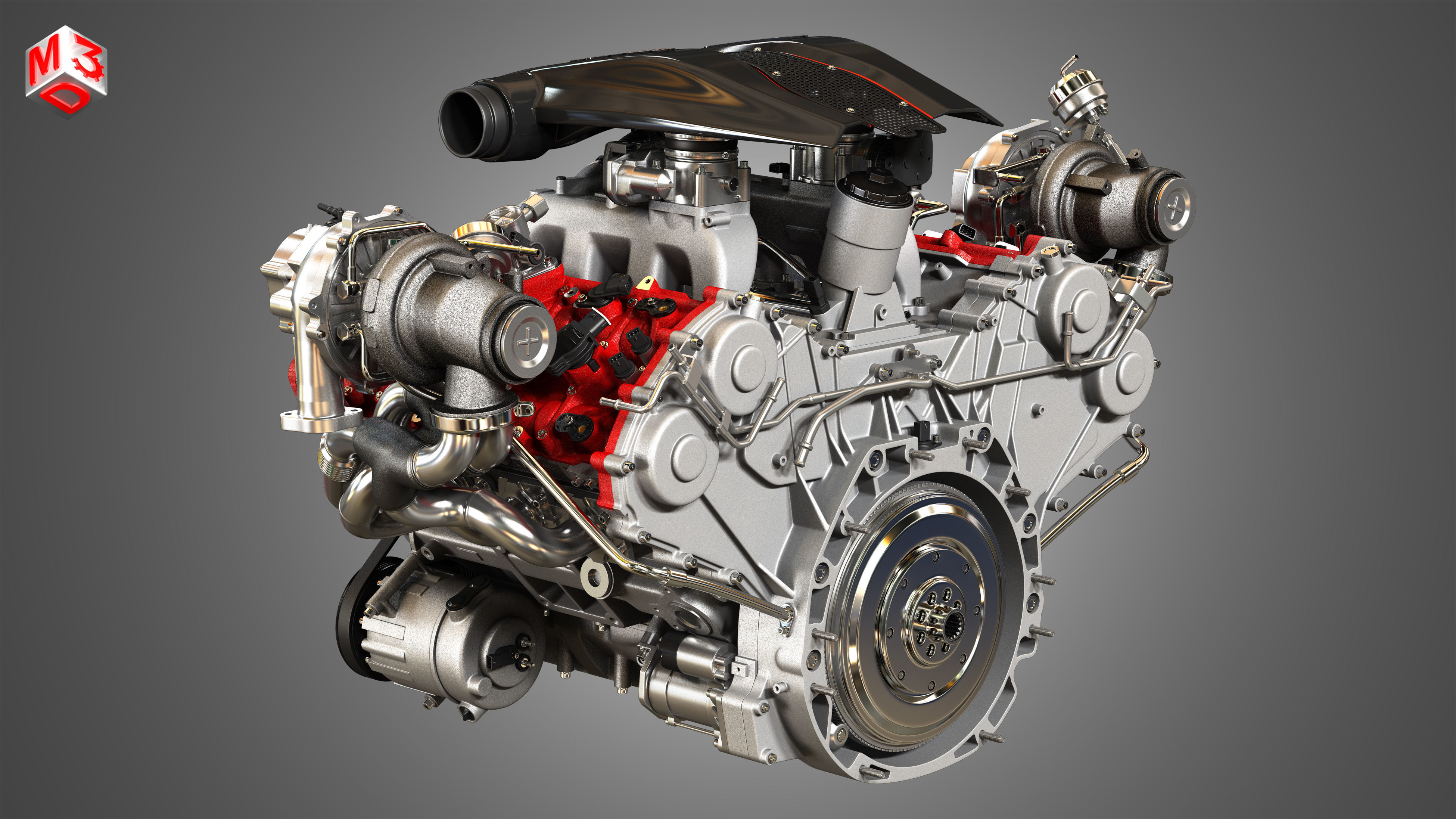 488 Pista Engine - V8 Twin Turbo Engine  3D model_4