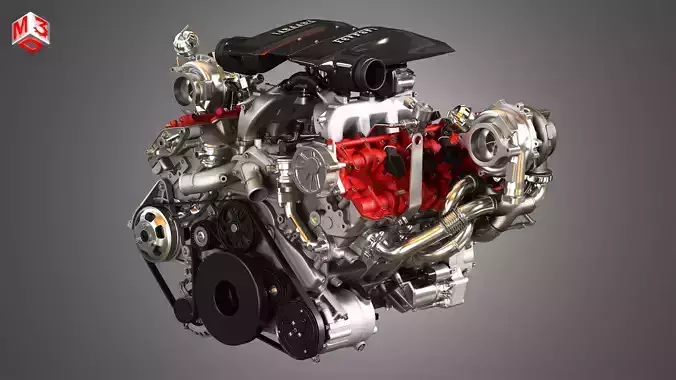 488 Pista Engine - V8 Twin Turbo Engine  3D model