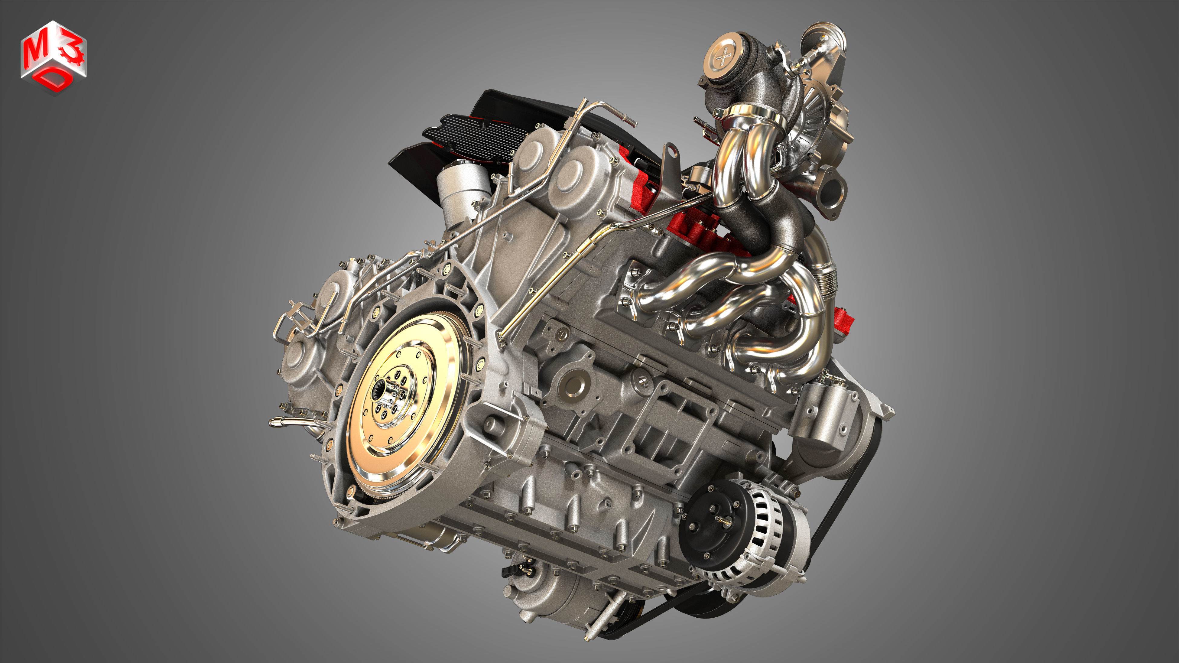 488 Pista Engine - V8 Twin Turbo Engine  3D model_18
