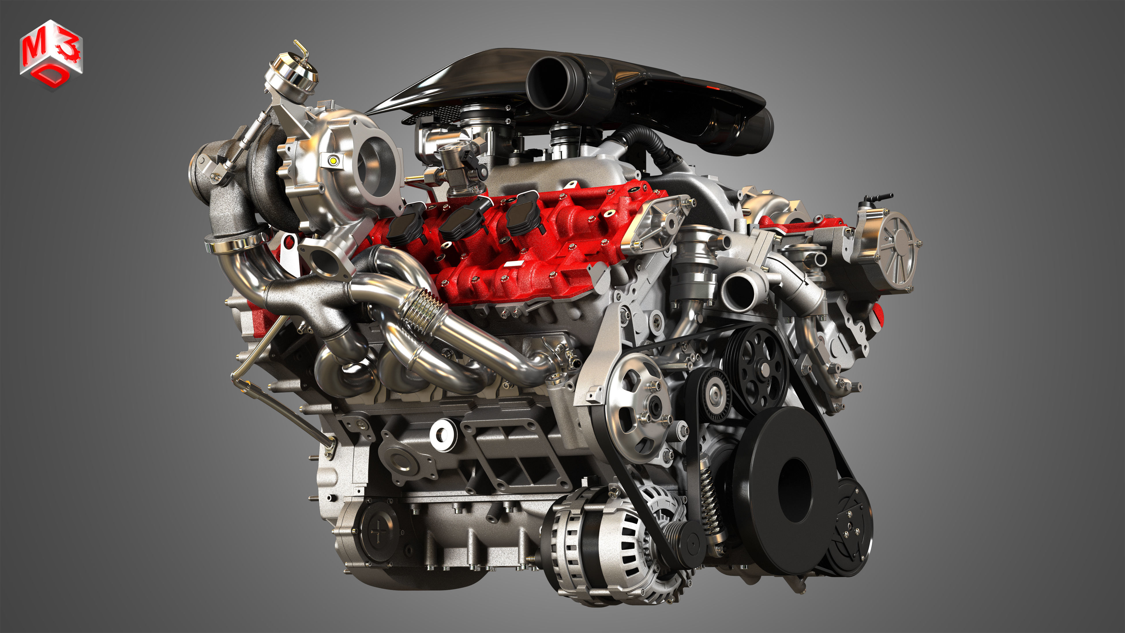 488 Pista Engine - V8 Twin Turbo Engine  3D model_9
