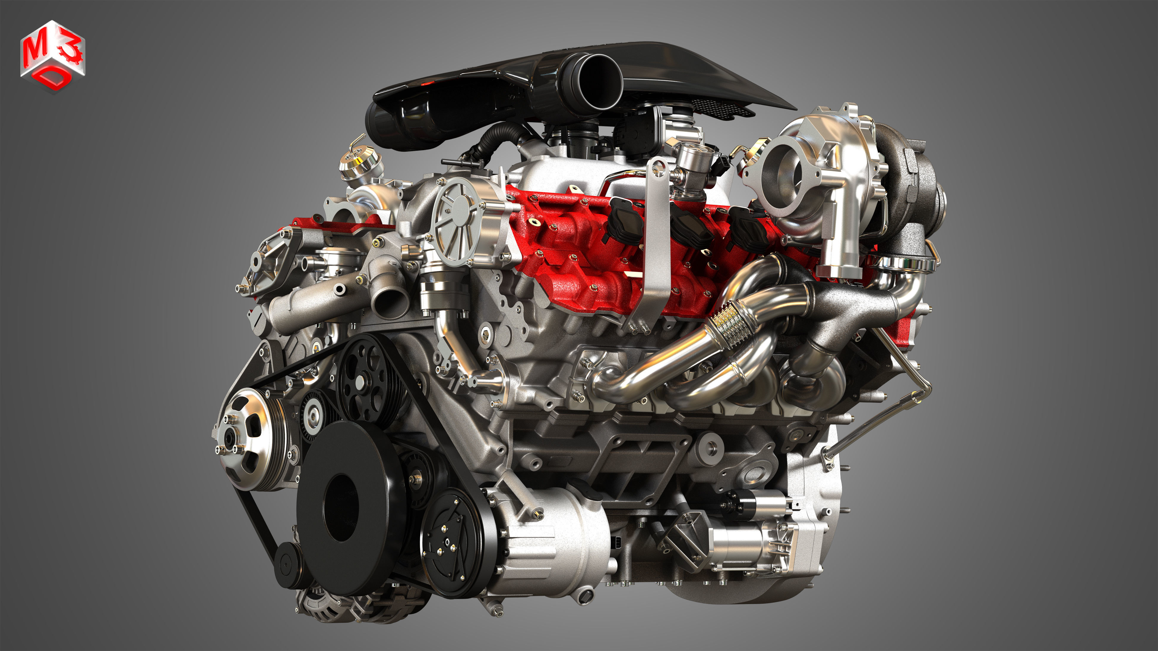 488 Pista Engine - V8 Twin Turbo Engine  3D model_7