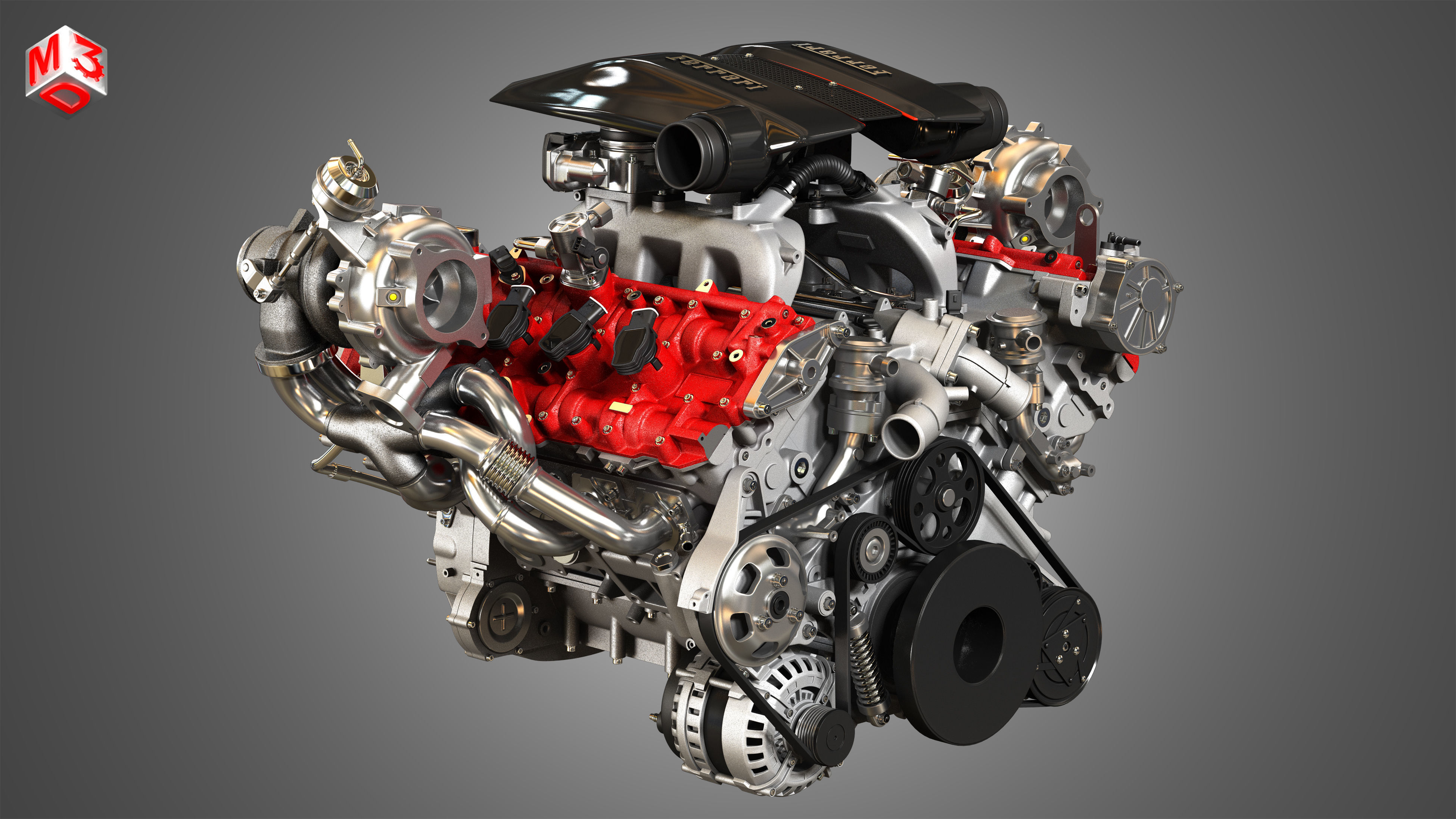 488 Pista Engine - V8 Twin Turbo Engine  3D model_3