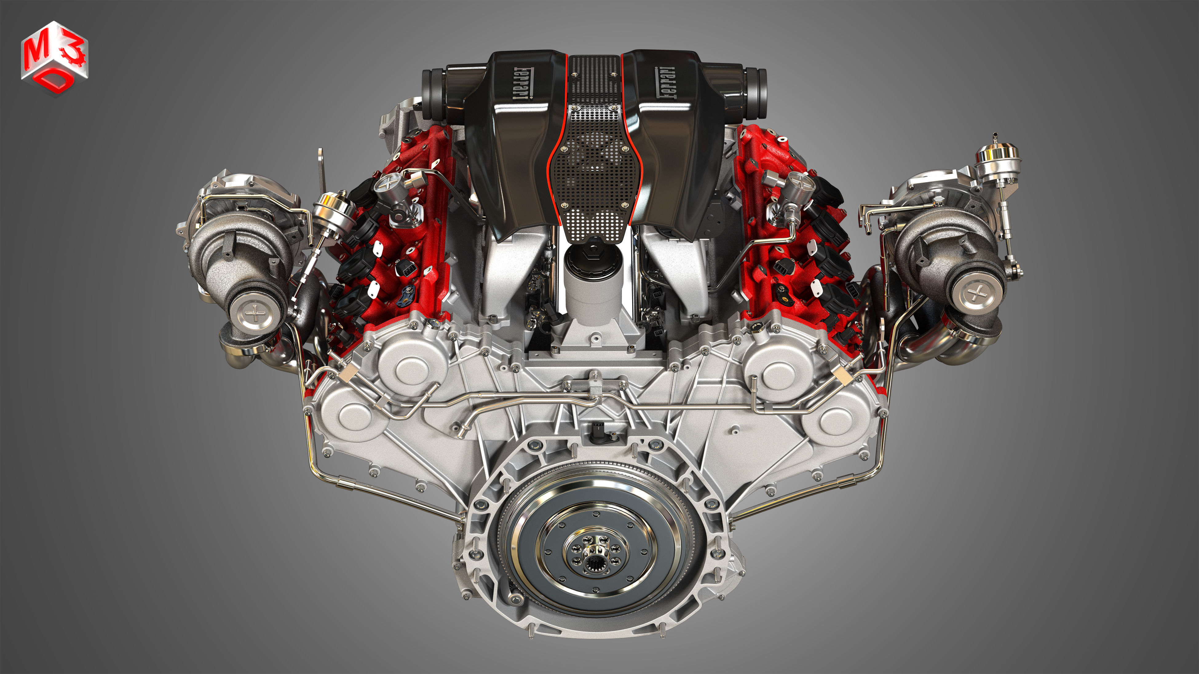 488 Pista Engine - V8 Twin Turbo Engine  3D model_14