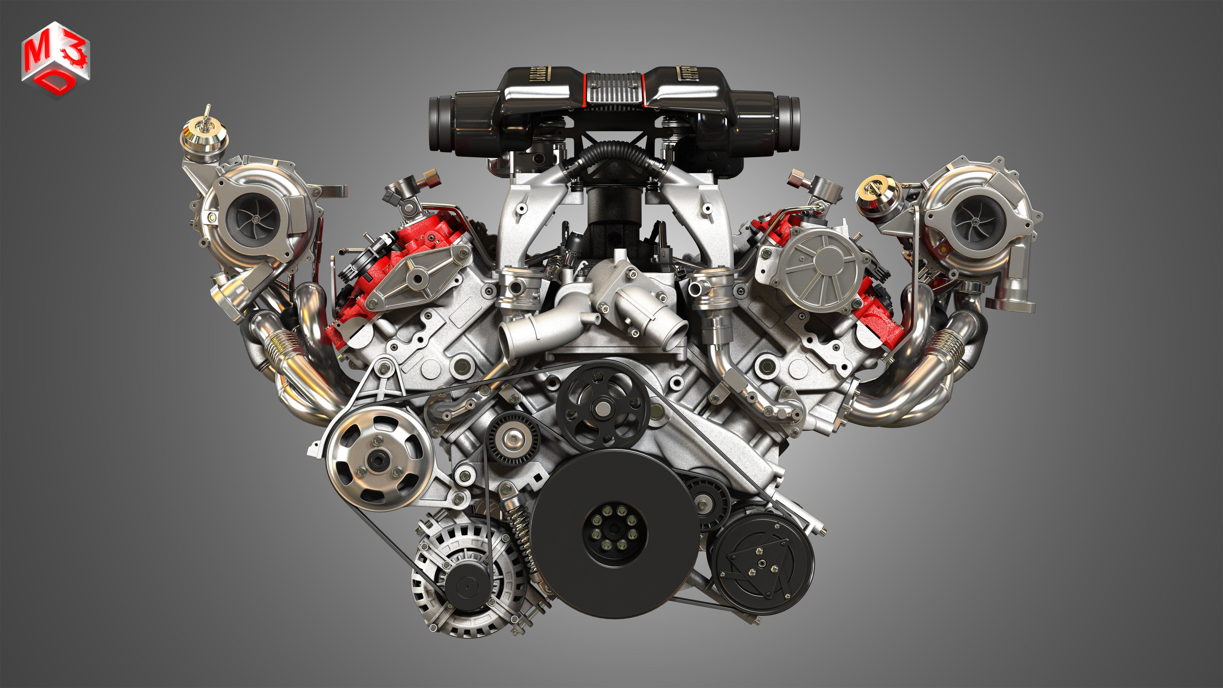 488 Pista Engine - V8 Twin Turbo Engine  3D model_11