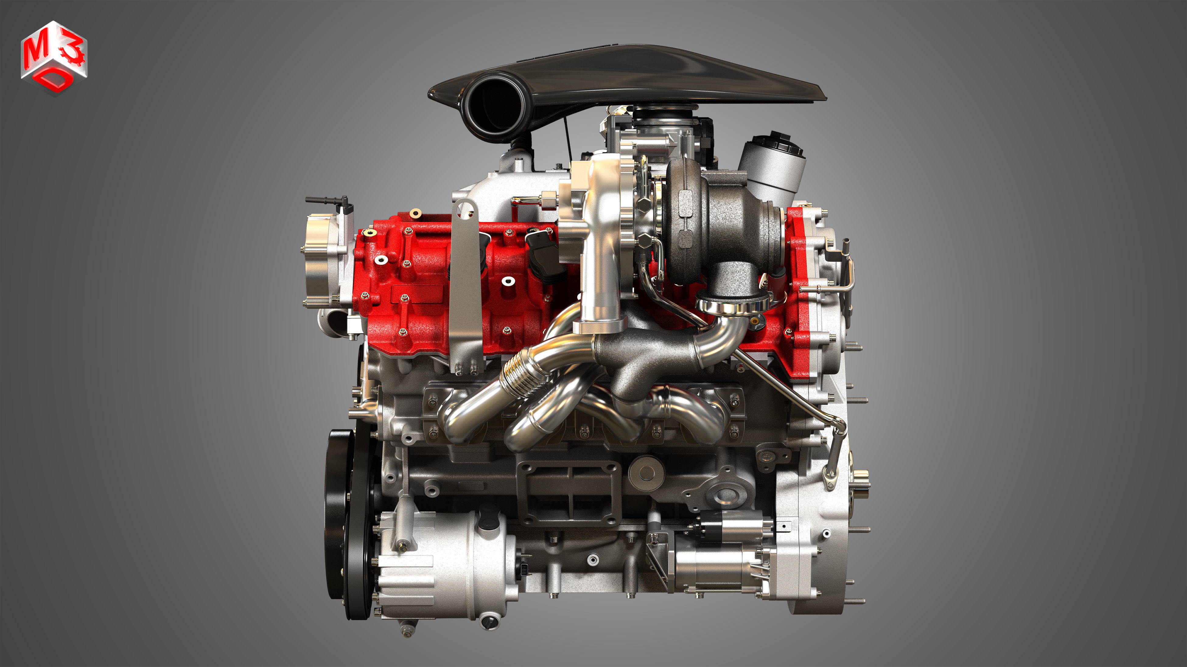 488 Pista Engine - V8 Twin Turbo Engine  3D model_5