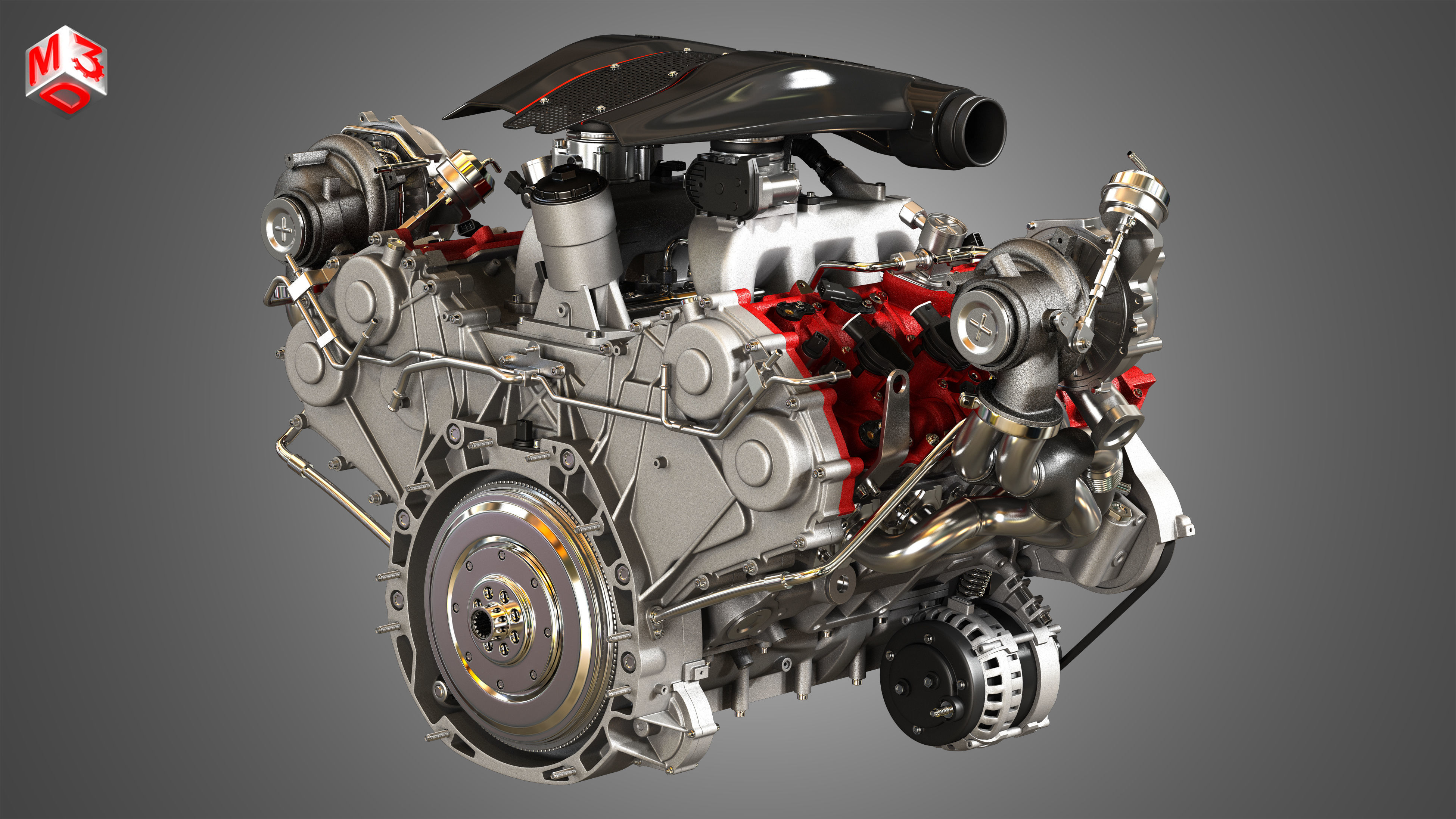 488 Pista Engine - V8 Twin Turbo Engine  3D model_2