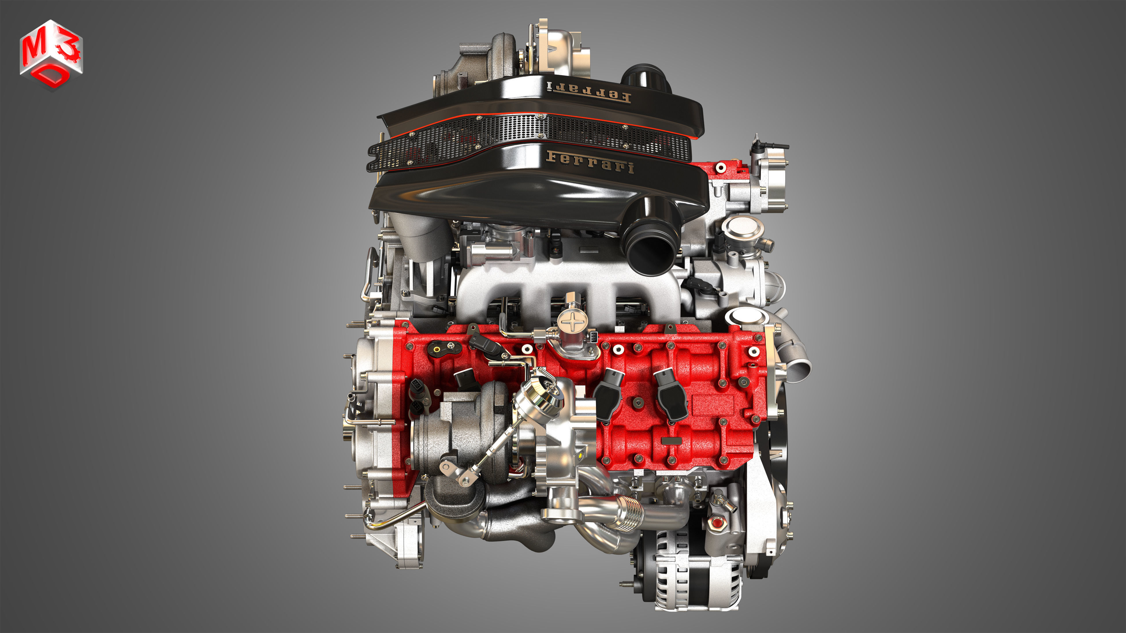 488 Pista Engine - V8 Twin Turbo Engine  3D model_16