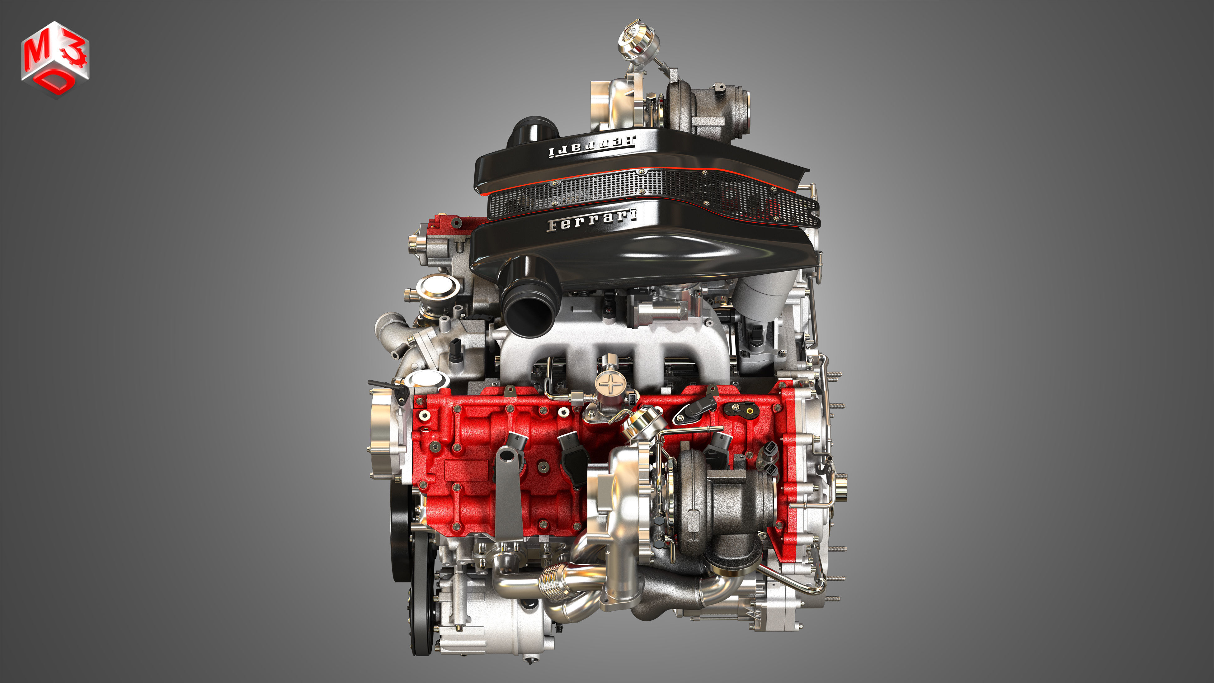 488 Pista Engine - V8 Twin Turbo Engine  3D model_15