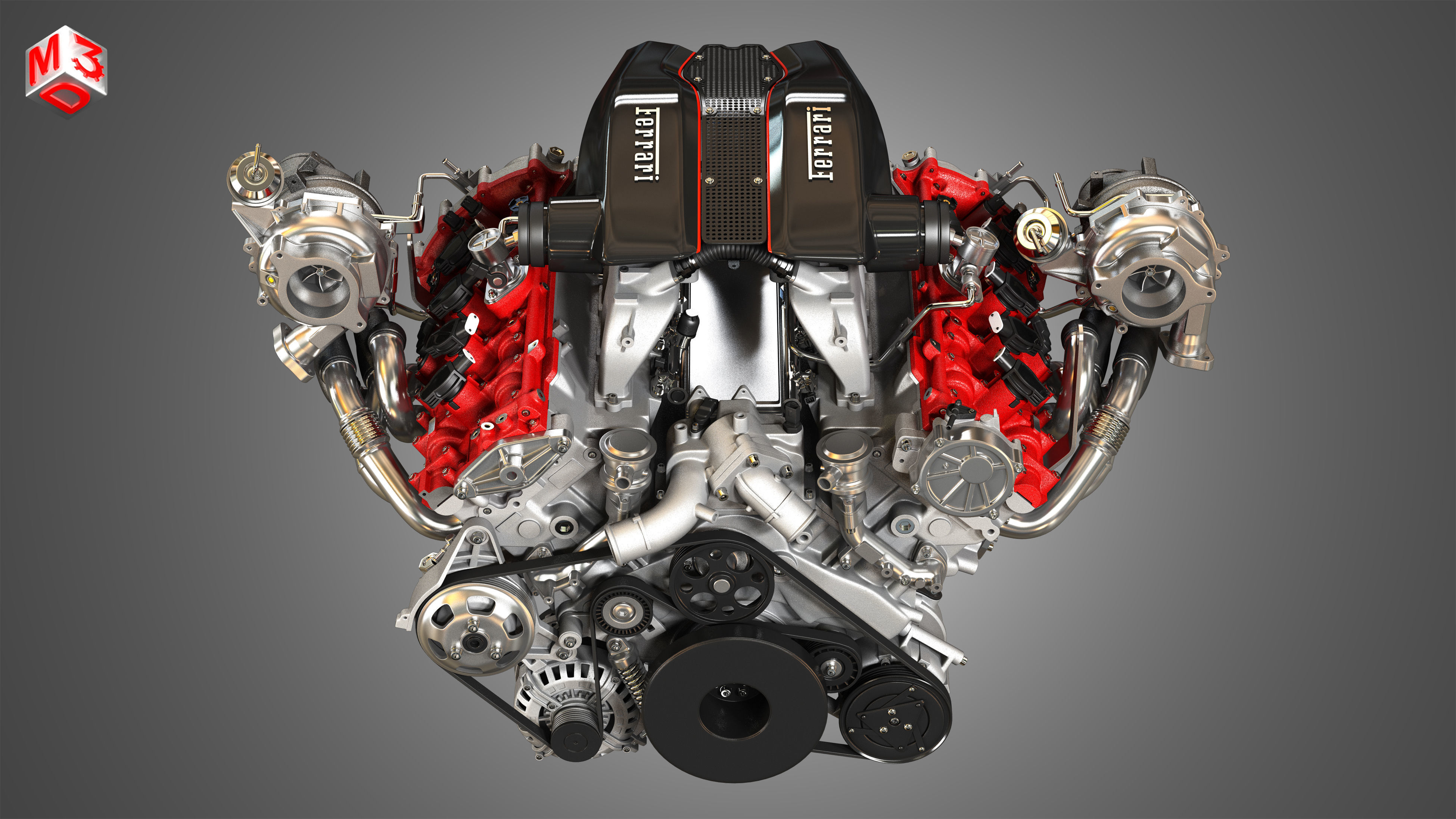 488 Pista Engine - V8 Twin Turbo Engine  3D model_13