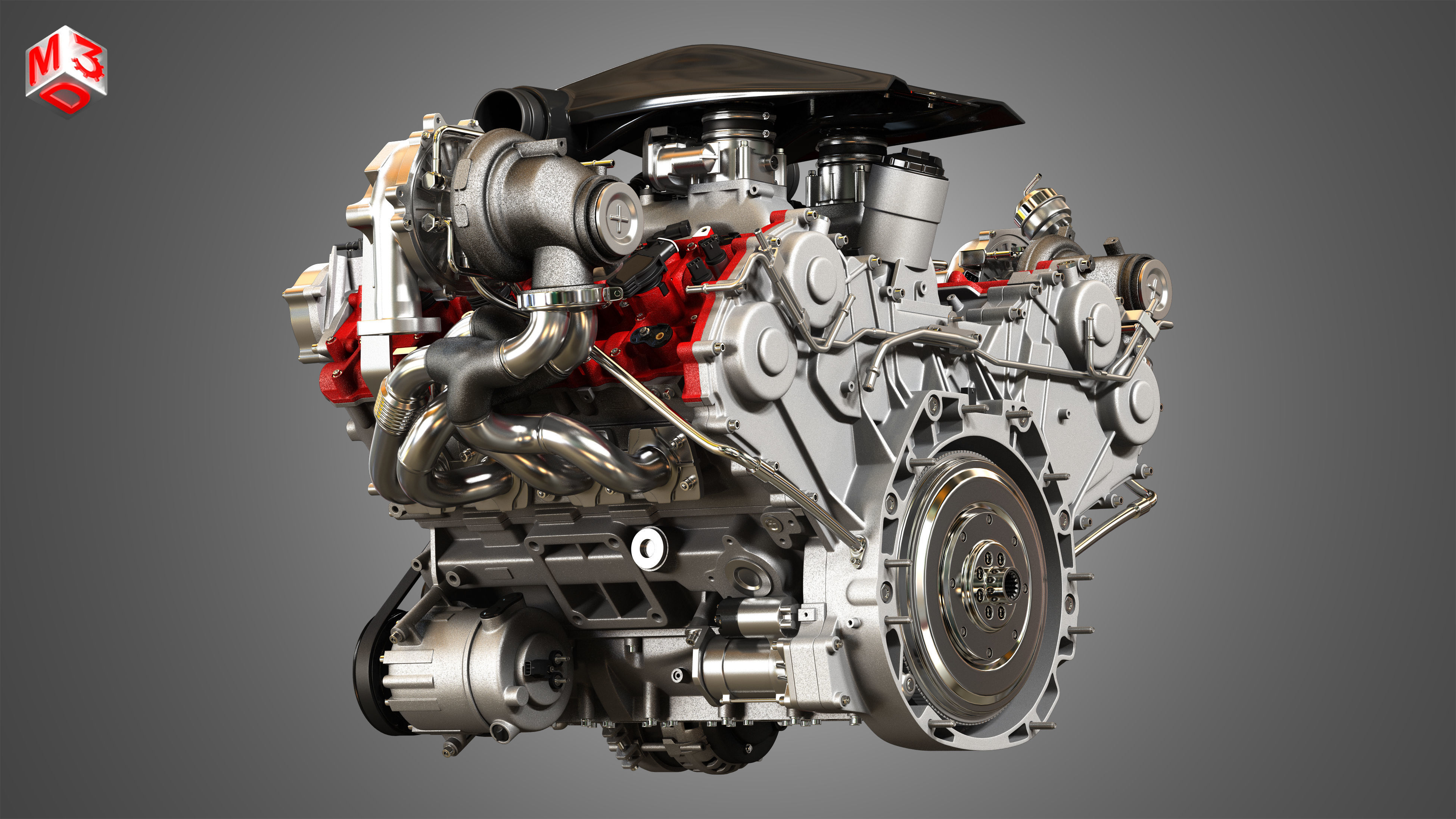 488 Pista Engine - V8 Twin Turbo Engine  3D model_10