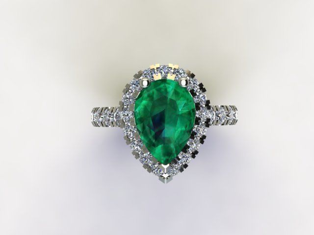 10120 pear shaped emerald and diamond engagement ring 3D print model_3