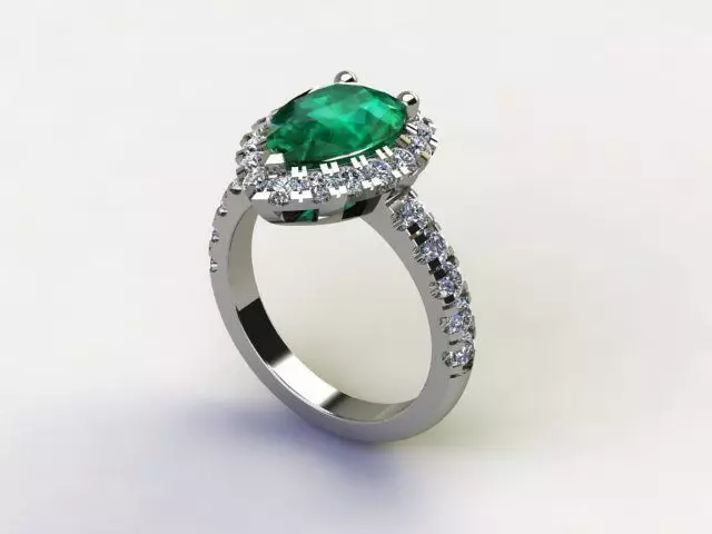 10120 pear shaped emerald and diamond engagement ring 3D print model_0