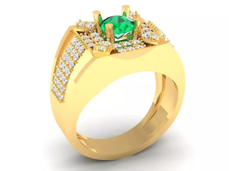 Luxury Emerald and Diamond Men Gold Ring 326 3D print model
