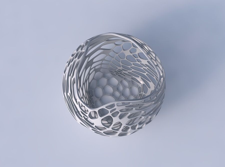 Bowl spheric wavy with twisted organic lattice 2 3D print model_2