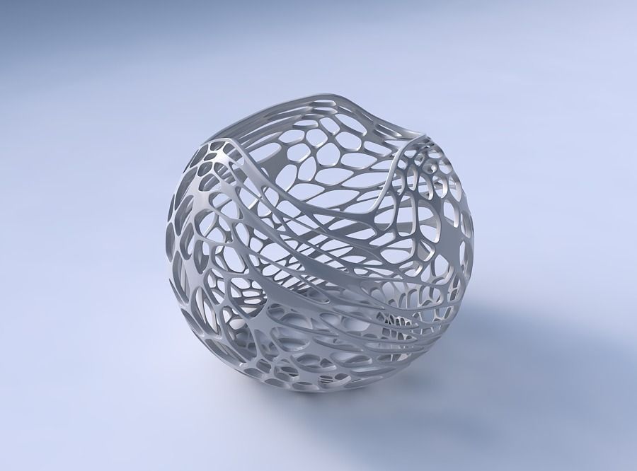 Bowl spheric wavy with twisted organic lattice 2 3D print model_3