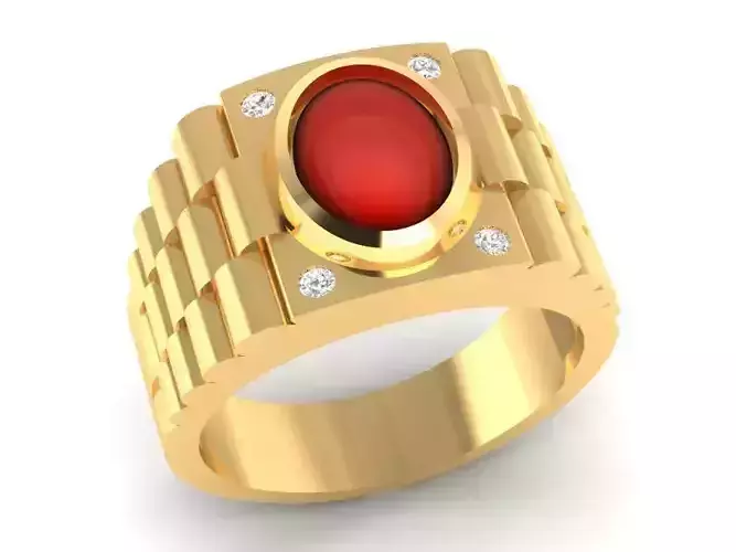 Mens Red Gemstone Gold Ring Jewelry 3D Model 327