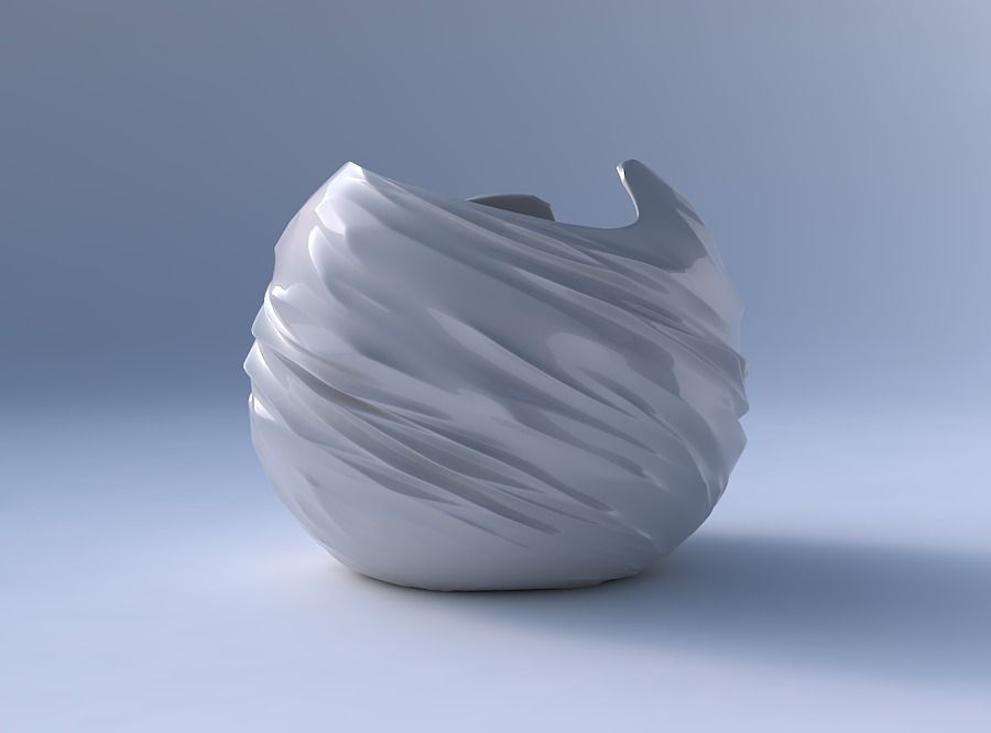 Bowl spheric wavy with fibers smooth inside 3D print model_4