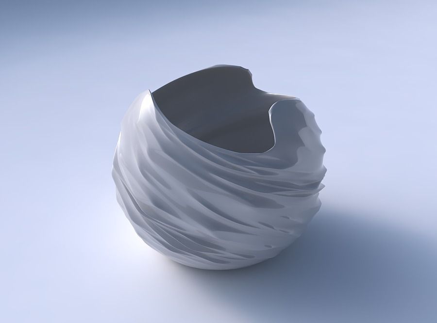 Bowl spheric wavy with fibers smooth inside 3D print model_3
