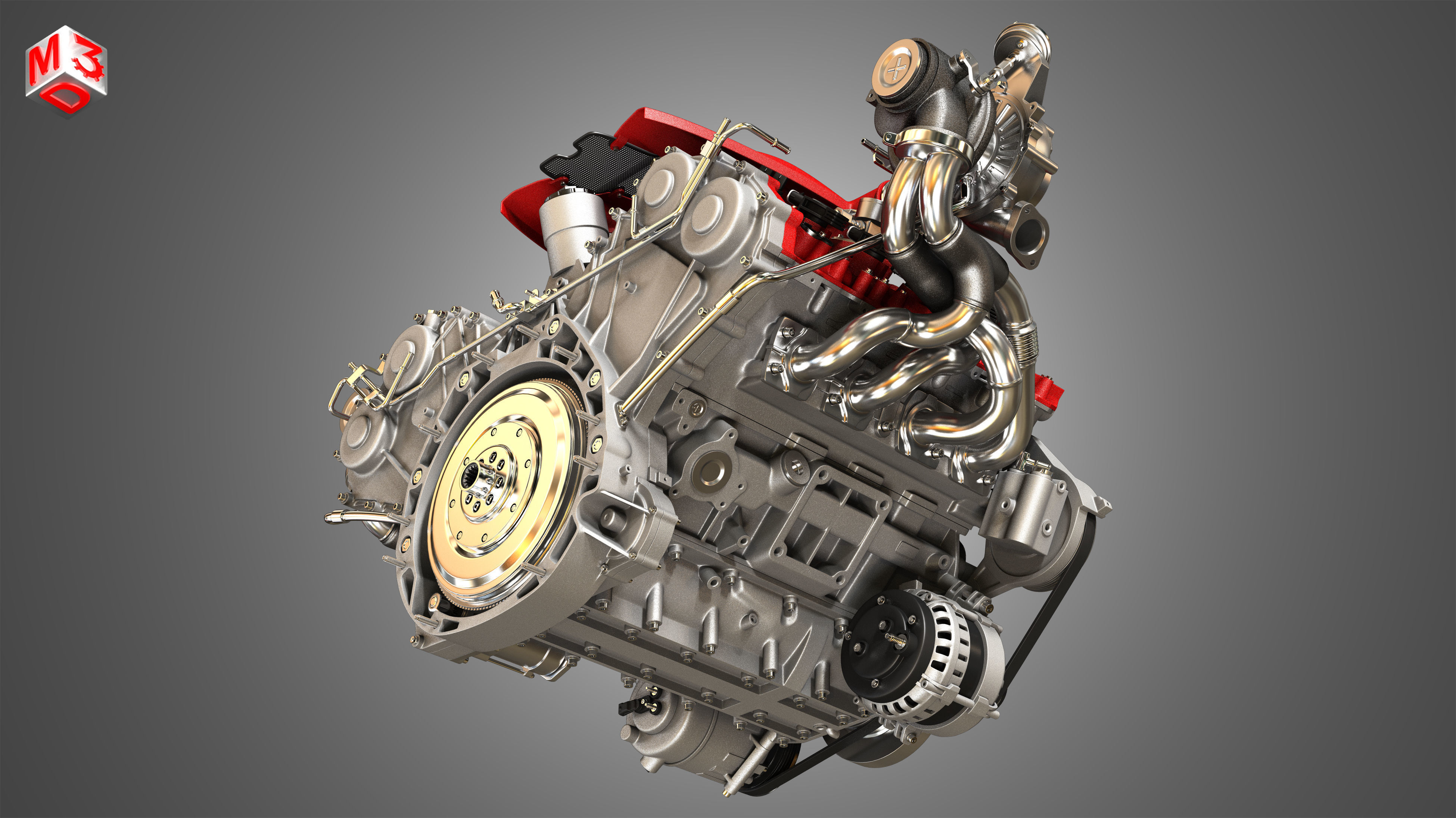 F8 Tributo Engine - V8 Twin Turbo Engine  3D model_18