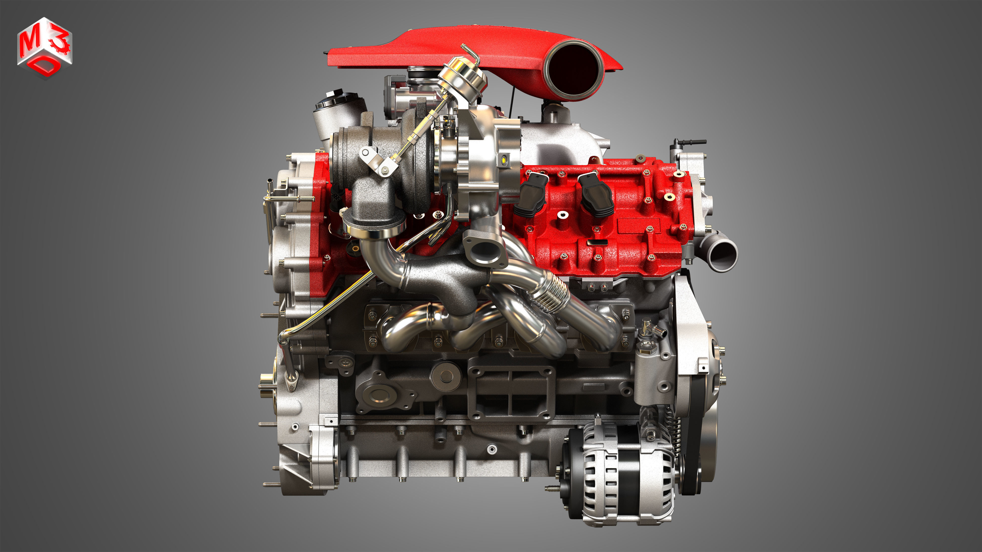 F8 Tributo Engine - V8 Twin Turbo Engine  3D model_6