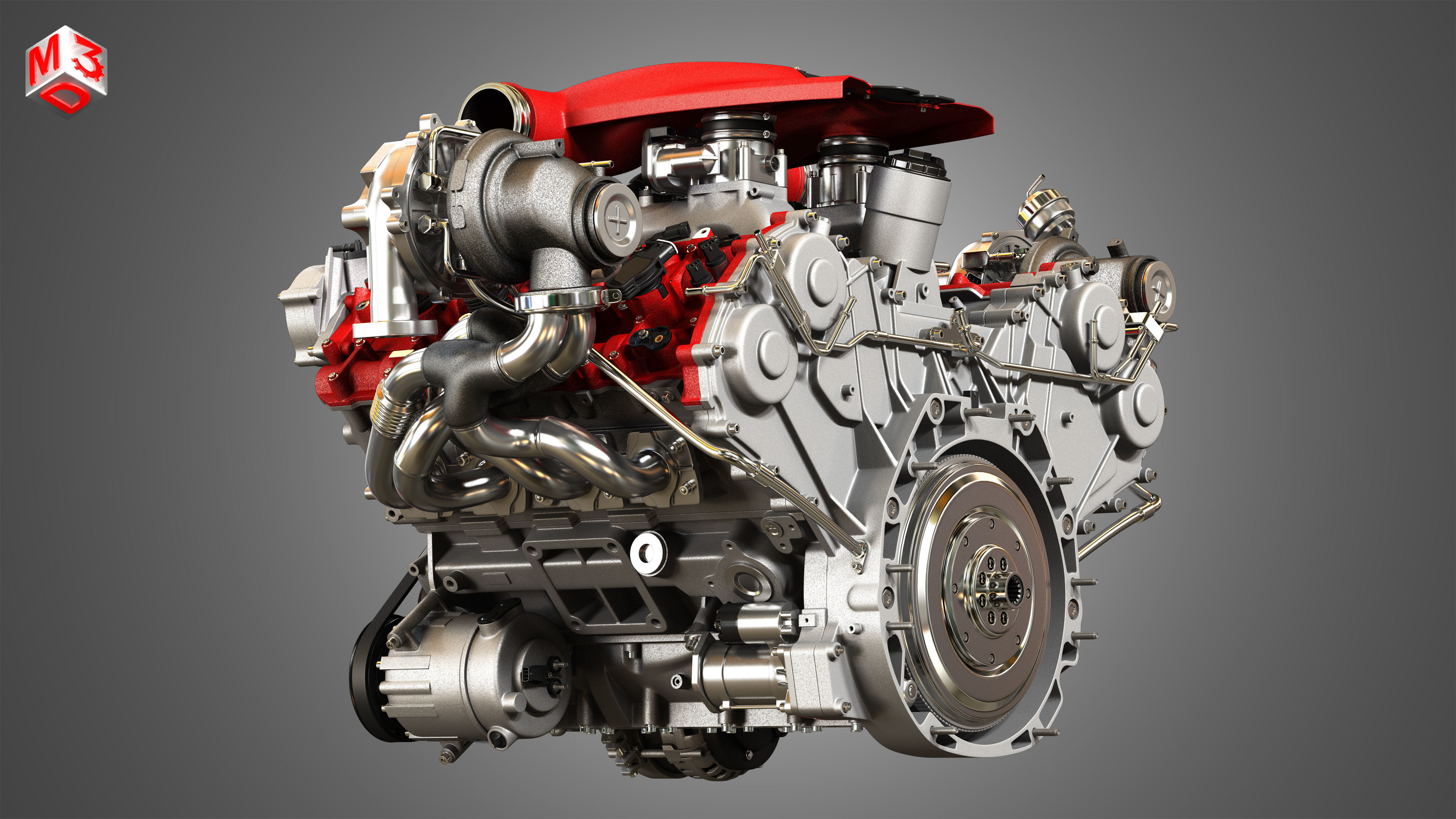 F8 Tributo Engine - V8 Twin Turbo Engine  3D model_10