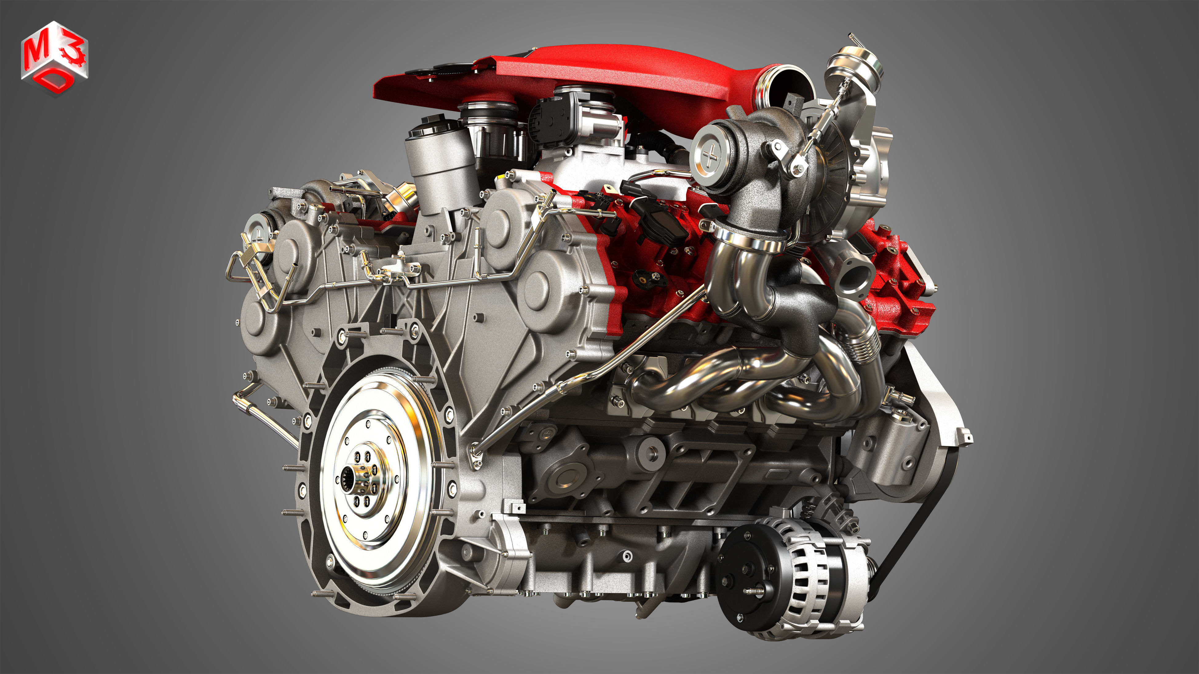 F8 Tributo Engine - V8 Twin Turbo Engine  3D model_8