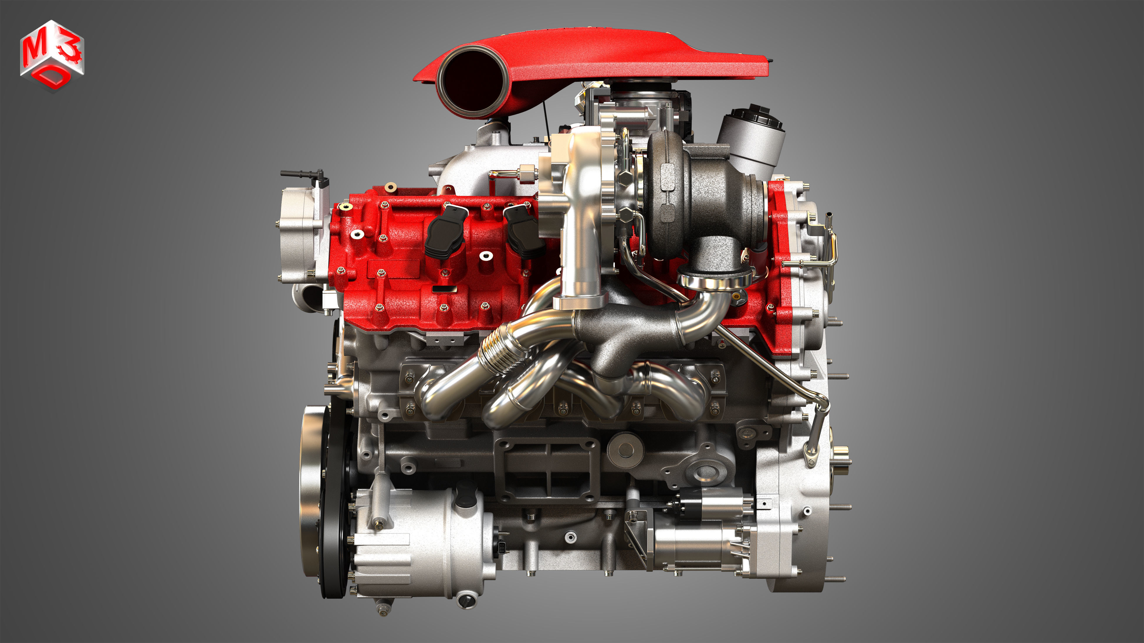 F8 Tributo Engine - V8 Twin Turbo Engine  3D model_5