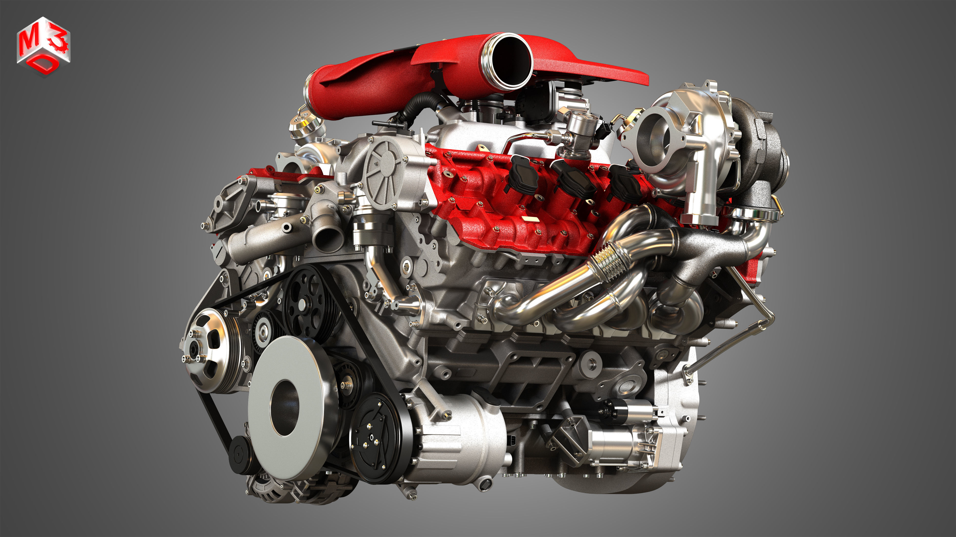F8 Tributo Engine - V8 Twin Turbo Engine  3D model_7
