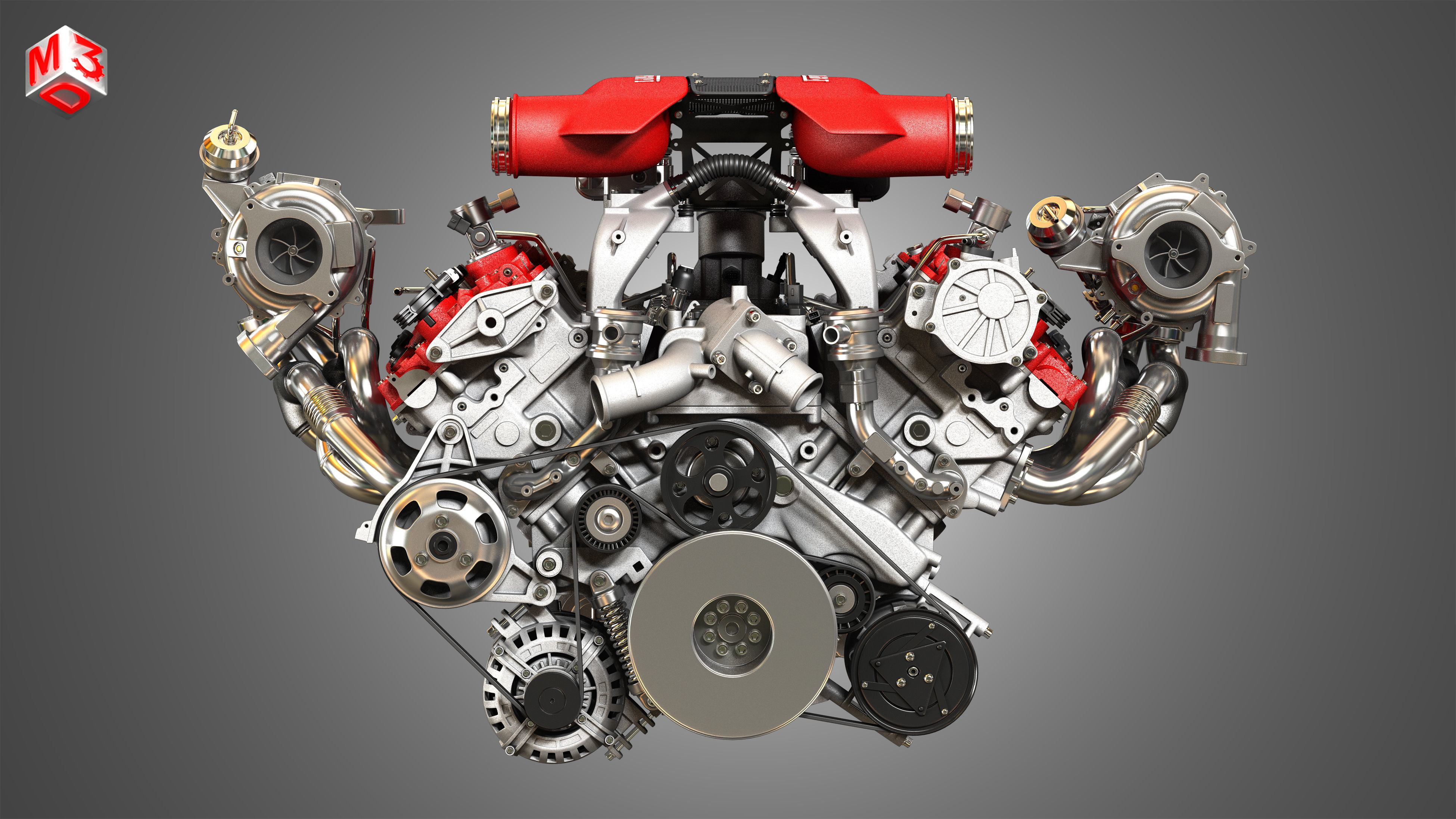 F8 Tributo Engine - V8 Twin Turbo Engine  3D model_11