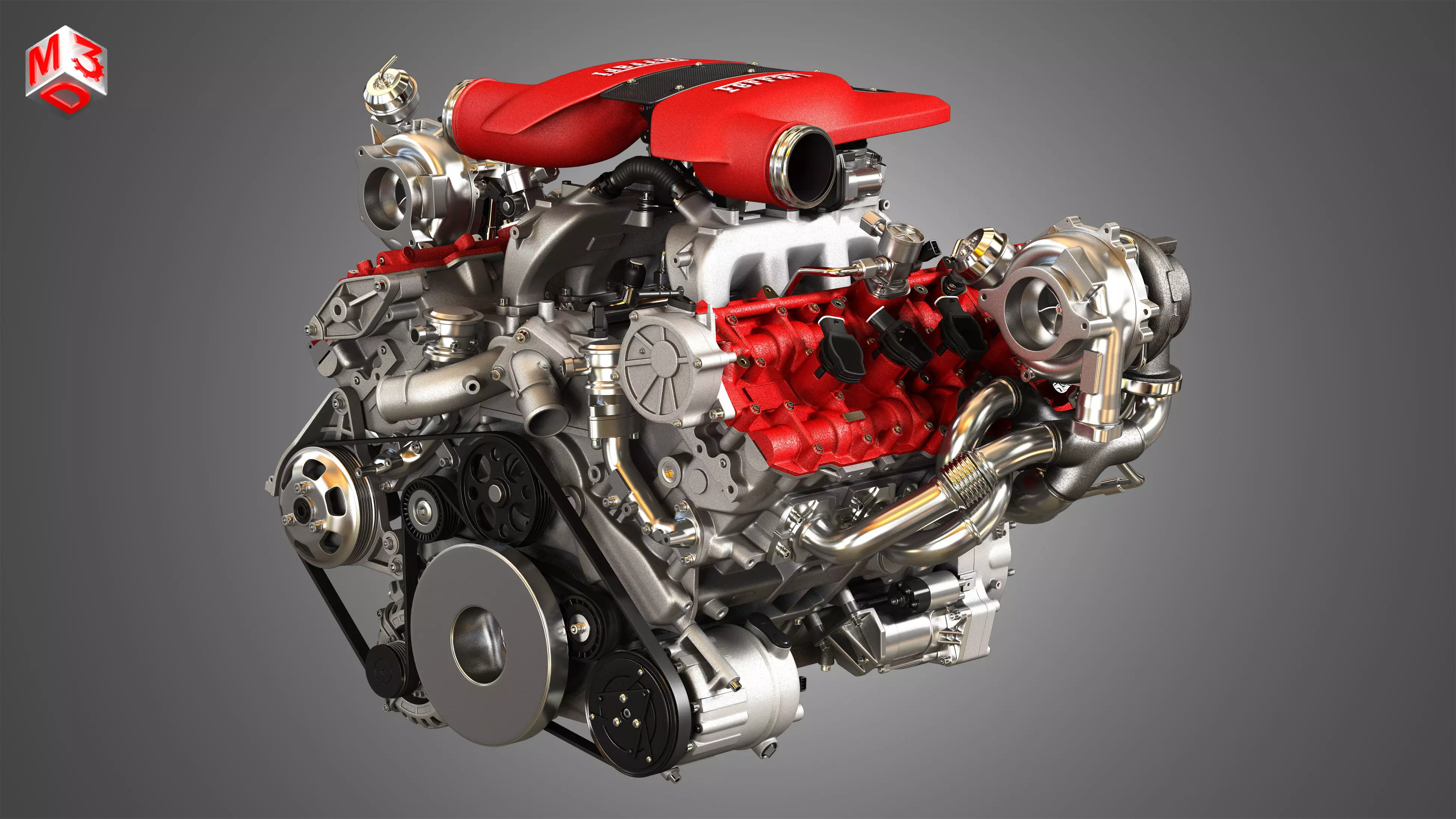 F8 Tributo Engine - V8 Twin Turbo Engine  3D model_0